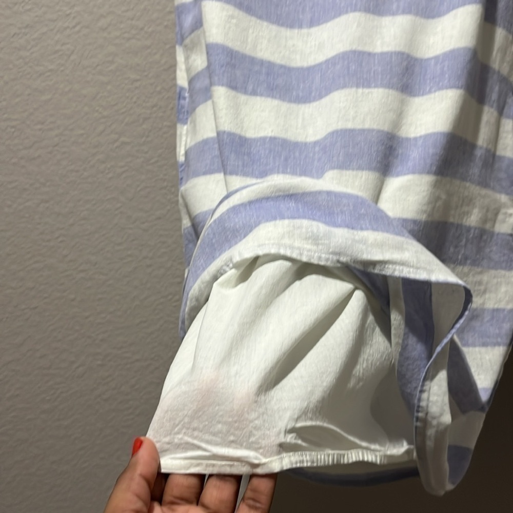 Beach Lunch Lounge Leandrina Blue Striped Linen Cotton Dress Pockets Sz S TC0295 - Picture 11 of 11
